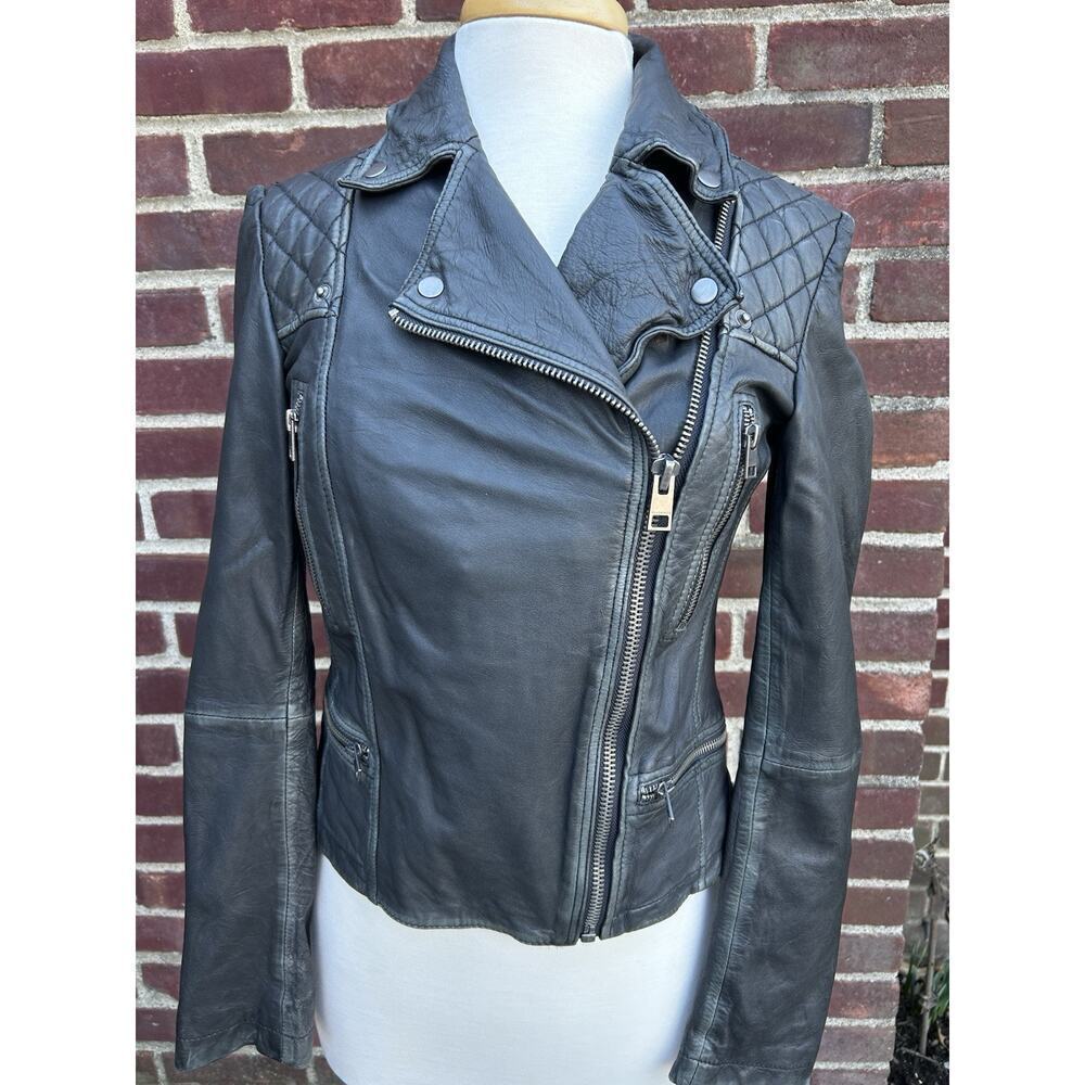 Women's ALL SAINT'S Cargo Biker Jacket Black Distressed Look US Sz 6 - Picture 2 of 10
